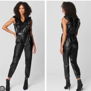 Free People x Blank NYC The One Vegan Leather Ruffle Jumpsuit / LARGE